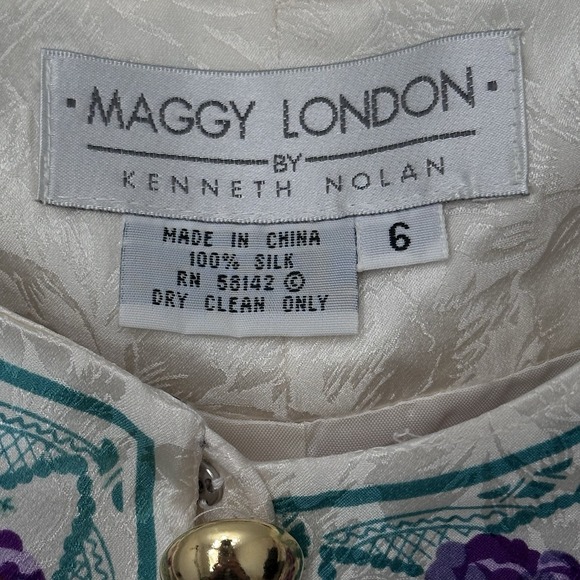 Vintage 90s Maggy London By Kenneth Nolan 100% Silk Dress‎ SZ 6 Boho Mod - Picture 6 of 7